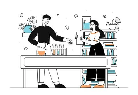 Chemistry in lab vector linear Stock Illustration