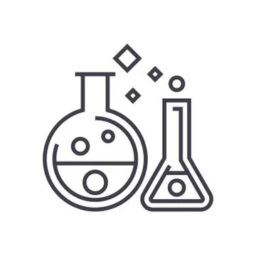 Chemistry lab,experiments vector line icon, sign, illustration on white backg Stock Illustration