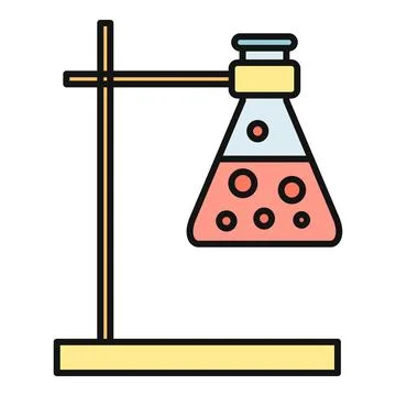 Chemistry laboratory experiment with boiling flask on stand Stock Illustration