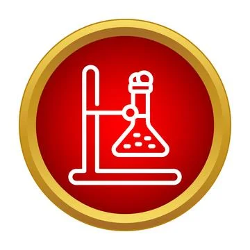Chemistry laboratory flask experiment icon on red background Illustrazione stock