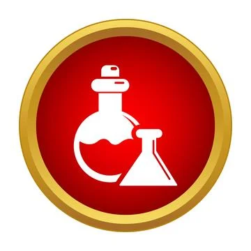 Chemistry laboratory flasks and beaker icon representing scientific research Stock Illustration