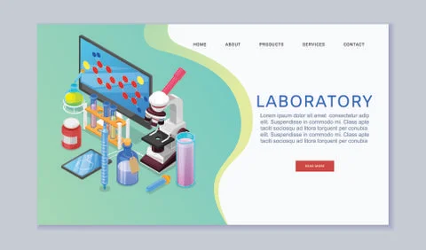 Chemistry laboratory web banner vector illustration concept. Chemist laboratory Stock Illustration