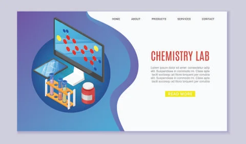 Chemistry laboratory website vector template illustration concept. Chemist Stock Illustration
