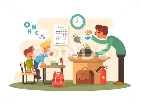 Chemistry lesson in classroom Stock Illustration