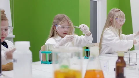 Chemistry lesson in modern school Stock Footage 86502199