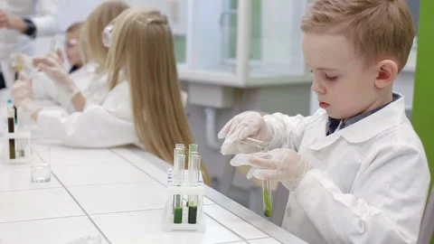 Chemistry lesson in primary school Stock Footage 86841484