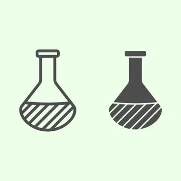 Chemistry line and solid icon. Laboratory flask glass with liquid outline style Stock Illustration