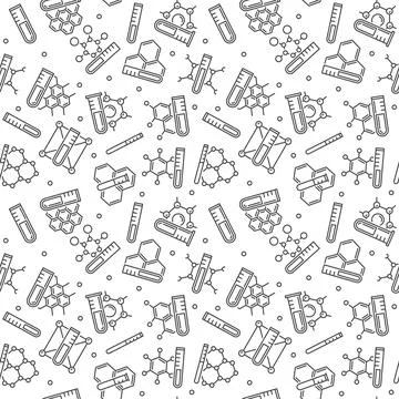 Chemistry linear Seamless Pattern. Vector background with Test Tube Stock Illustration