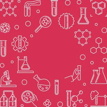 Chemistry linear vector red frame. Chemical background Illustrazione stock