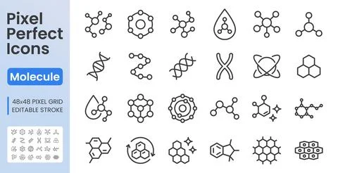 Chemistry, Molecular Structure line icon set. Molecule, DNA, atom, chromosome Stock Illustration