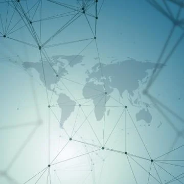 Chemistry pattern, black world map, connecting lines and dots, molecule Stock Illustration
