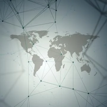 Chemistry pattern, black world map, connecting lines and dots, molecule struc Stock Illustration