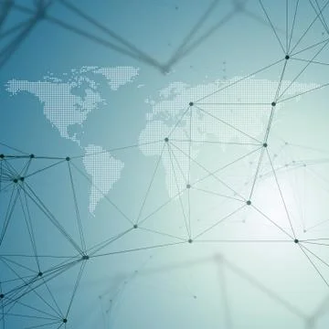 Chemistry pattern, dotted world map, connecting lines and dots, molecule st.. Stock Illustration