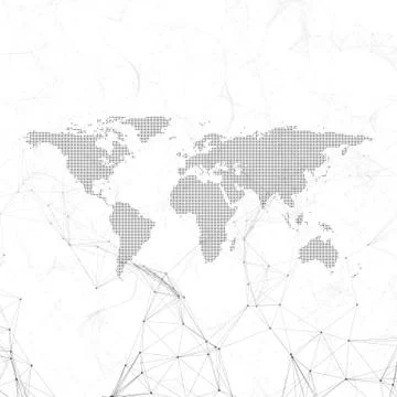 Chemistry pattern, dotted world map, connecting lines and dots, molecule st.. Stock Illustration