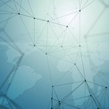 Chemistry pattern, dotted world map, connecting lines and dots, molecule Stock Illustration