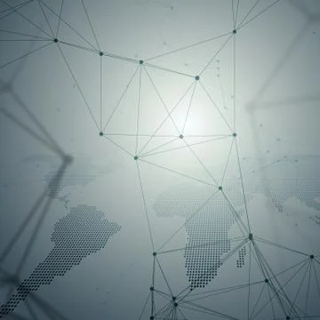 Chemistry pattern, dotted world map, connecting lines and dots, molecule Stock Illustration