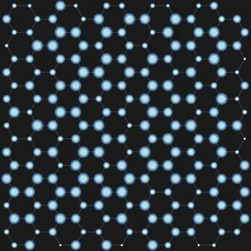 Chemistry pattern, hexagonal design molecule structure on black, scientific or Stock Illustration