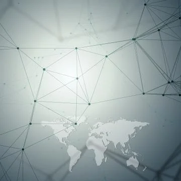 Chemistry pattern, white world map, connecting lines and dots, molecule str.. Stock Illustration