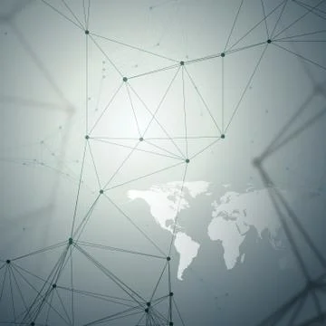 Chemistry pattern, white world map, connecting lines and dots, molecule Stock Illustration