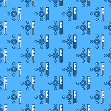 Chemistry Science blue Seamless Background. Vector Pattern with Test Tube Illustrazione stock