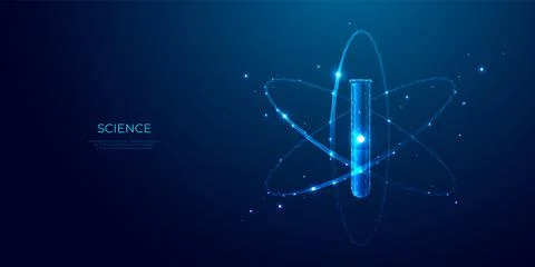 Chemistry science concept. Abstract test tube and atom model. Stock Illustration