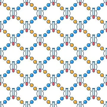 Chemistry Seamless Colored vector Pattern with Test Tube and Formula signs Stockillustratie