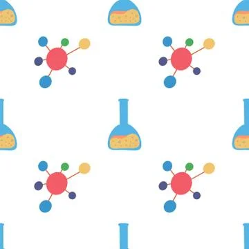 Chemistry seamless pattern molecule and flas Stock Illustration