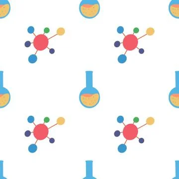 Chemistry seamless pattern molecule and flas Stock Illustration