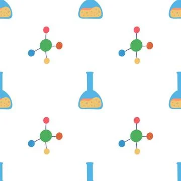 Chemistry seamless pattern molecule and flas Stock Illustration