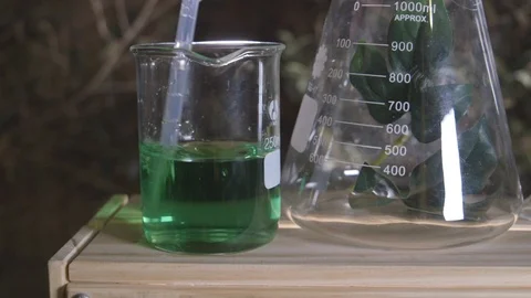 Chemistry set up with green liquid. Stock Footage 106924875
