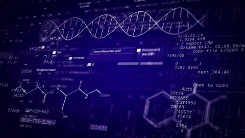 Chemistry structure formulas, elements. UI HUD info data blue Stock Footage 290901721