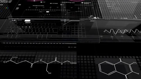 Chemistry structure formulas, elements. UI HUD.3D Stock Footage 306540900