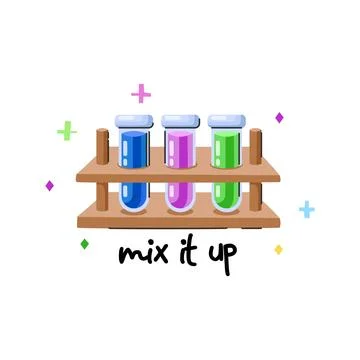 Chemistry Test Tubes Mix It Up Illustration, Science Lab Experiment Clipart.. Stock Illustration