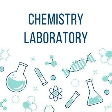 Chemistry Theme Background Illustration with Flasks, Test Tubes and Chemical Stock Illustration