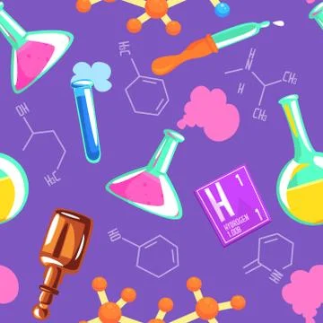 Chemistry Tools Seamless Pattern, School, College, Scientific Research Textile Stock Illustration
