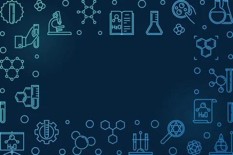 Chemistry vector blue line horizontal banner with empty space Stockillustratie