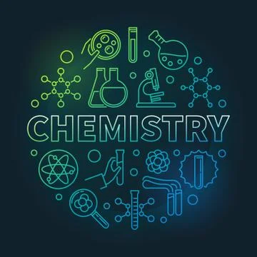 Chemistry vector colored concept round outline illustration Stock Illustration