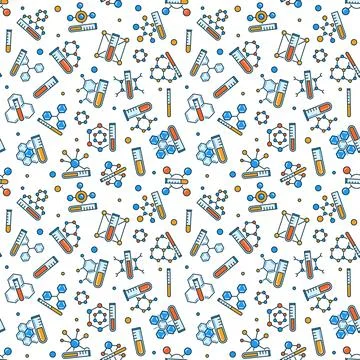 Chemistry vector colored Seamless Pattern with Test Tube and Formula symbols イラスト素材