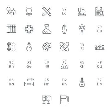Chemistry Vector Graphics featuring 32 Thin Line Detail Enhanced Retina Rea.. Stock Illustration