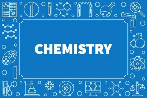 Chemistry vector line horizontal frame with chemical icons 스톡 일러스트