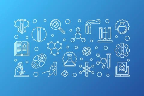 Chemistry vector linear illustration on blue background Stock Illustration