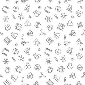 Chemistry vector minimal seamless pattern in thin line style Stock Illustration