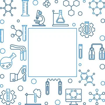 Chemistry vector outline square frame. Chemical background Illustrazione stock