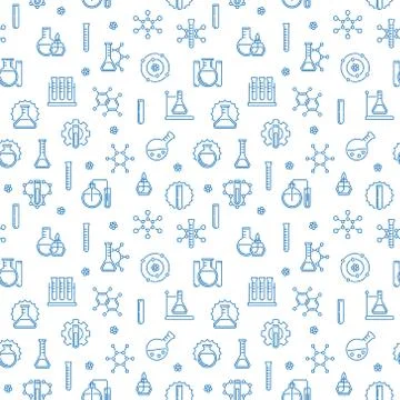 Chemistry vector seamless pattern with chemical blue icons Illustrazione stock