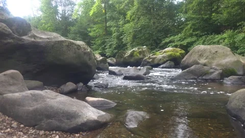 Chemnitz River Flowing Between Large Rocks in Saxony, Germany Stock Footage 345311421