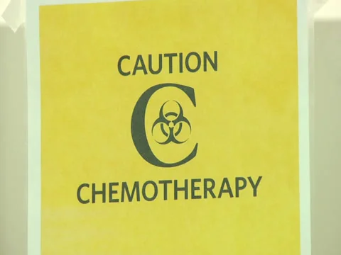 Chemotherapy Caution Sign in Lab Stock Footage 34328622