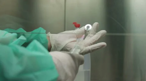Chemotherapy. Oncology. Preparing drug for chemotherapy in lab, hands close up. Stock Footage