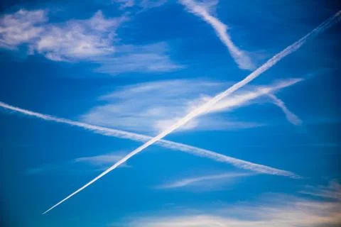 Chemtrails on Blue Sky Stock Photos