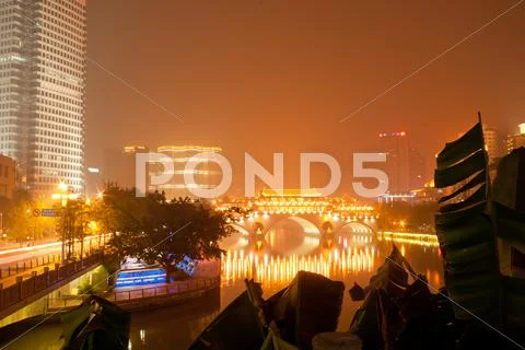 Chengdu, china, covered bridges at night Stock Photos