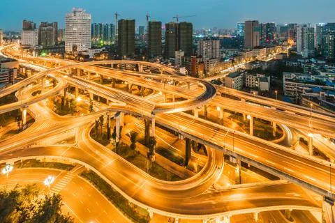 Chengdu Interchange at night Foto stock